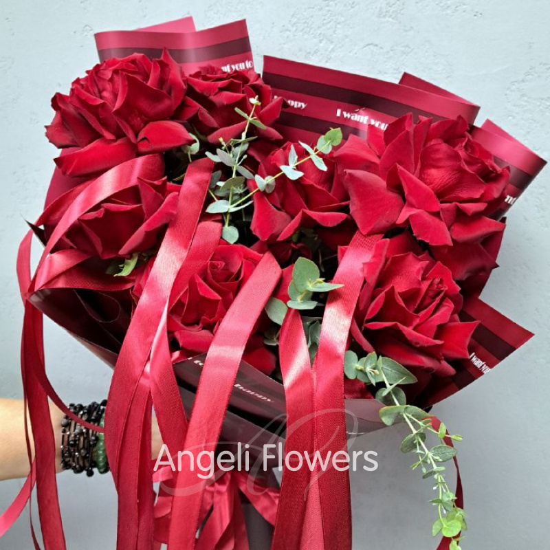 Букет Французская роза с лентами 1