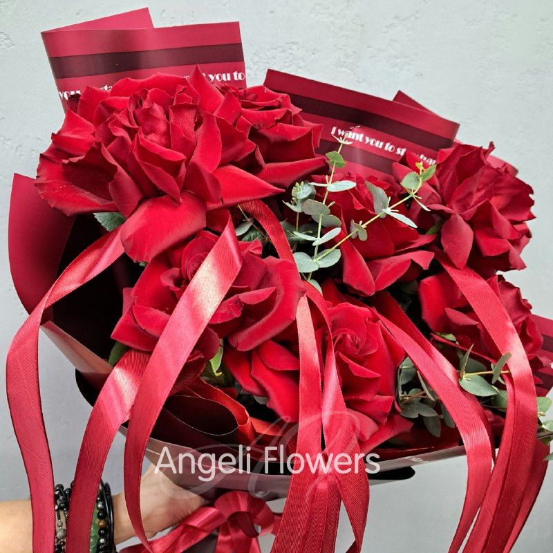 Букет Французская роза с лентами