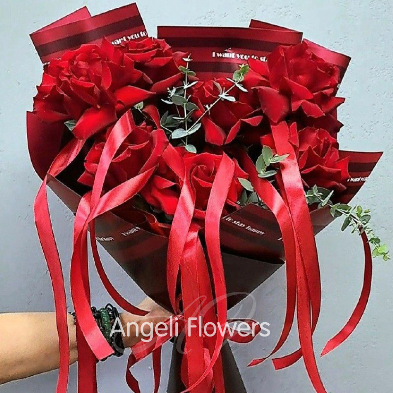 Букет Французская роза с лентами 2